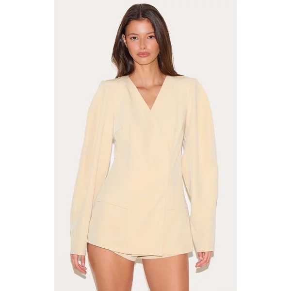 Butter Yellow Cross Front Cocoon Sleeve Tailored Romper