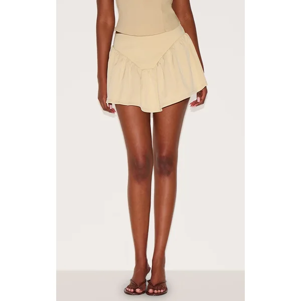 Butter Yellow Dipped Waist Structured A Line Mini Skirt