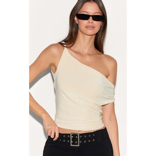 Butter Yellow Double Layer Slinky Twist Arm Cowl Long Top