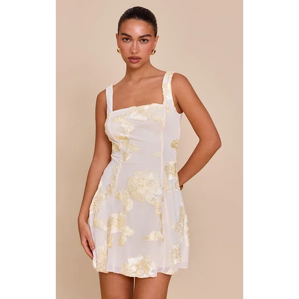 Butter Yellow Embroidery Detail A-line Dress