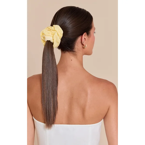 Butter Yellow Floral Broidery Anglaise Scrunchie