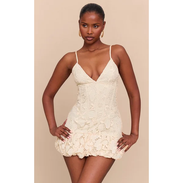 Butter Yellow Floral Cup Detail Extreme Puffball Hem Dress