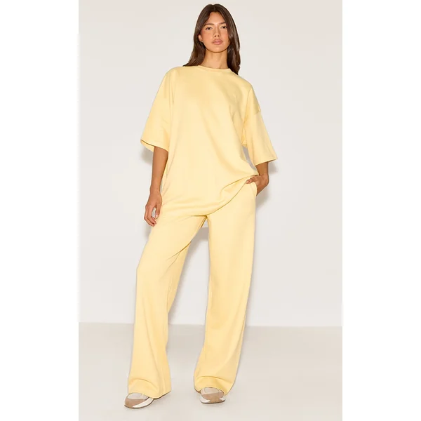 Butter Yellow Jersey Mid Rise Wide Leg Pant