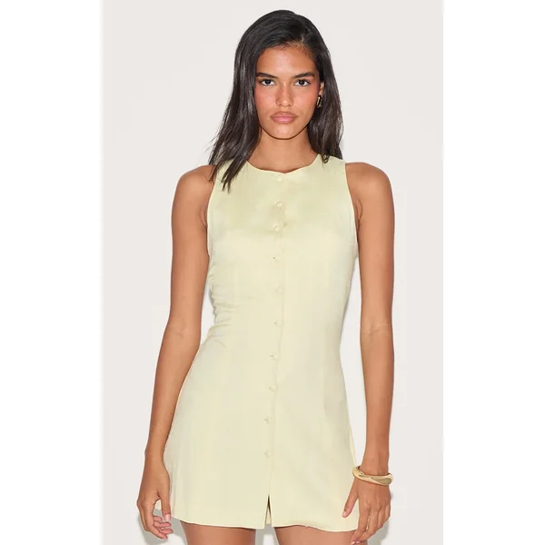 Butter Yellow Linen A Line Cinched Back Skort Romper