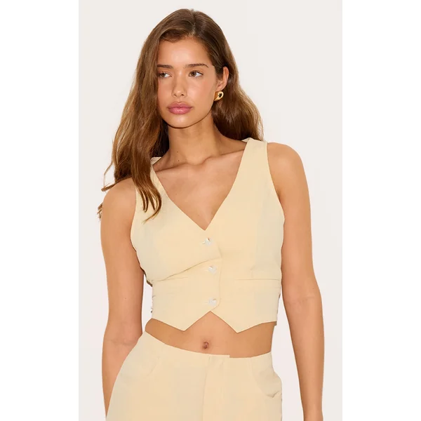 Butter Yellow Linen Look Backless Vest