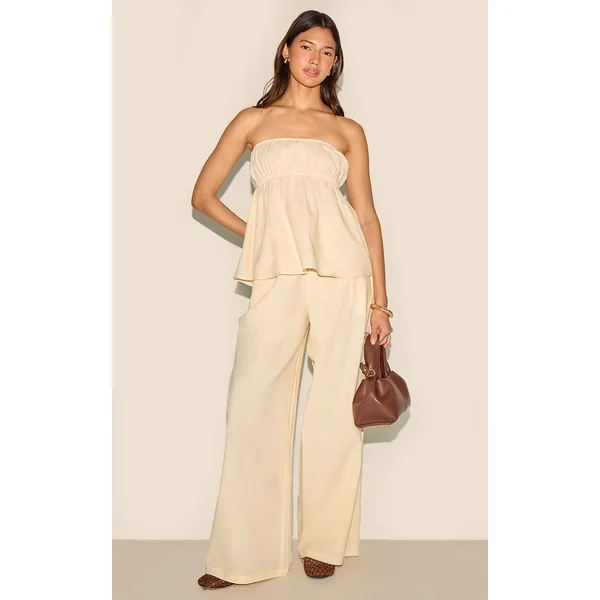 Butter Yellow Linen Look Floaty Wide Leg Pants