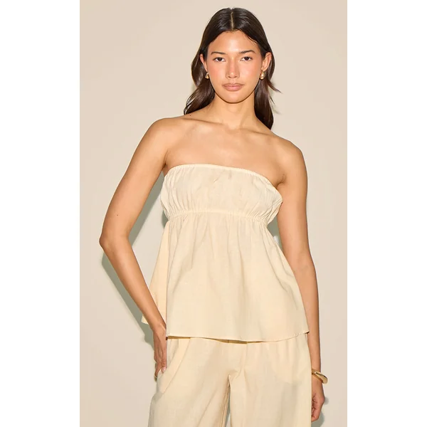 Butter Yellow Linen Look Peplum Bandeau Top