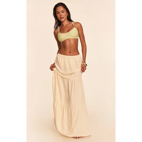 Butter Yellow Linen Look Tiered Maxi Beach Skirt