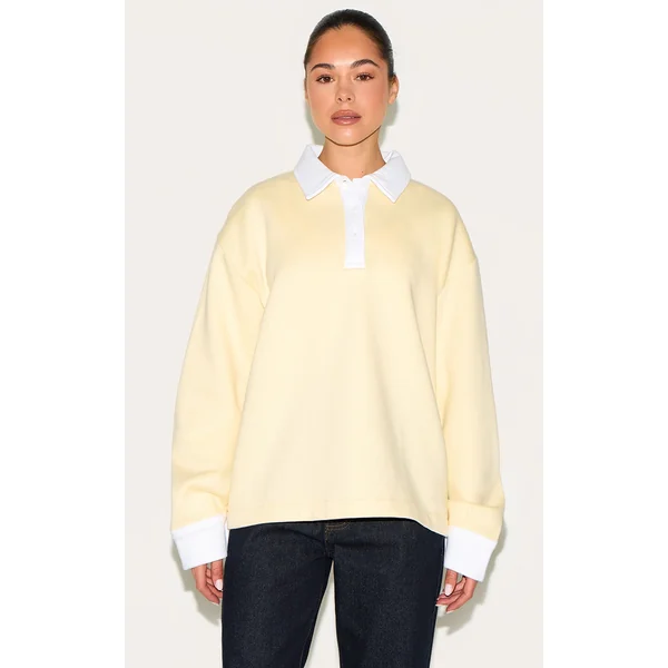Butter Yellow Oversized Polo Sweatshirt