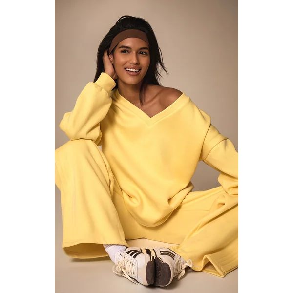 Butter Yellow Oversized V Neck Sweatshirt