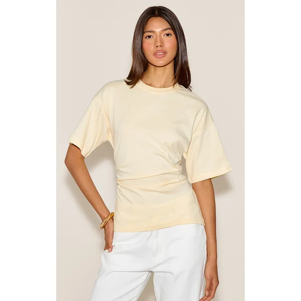 Butter Yellow Ruched Side Detail T Shirt