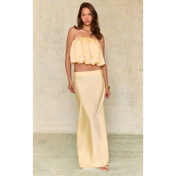 Butter Yellow Satin Maxi Skirt