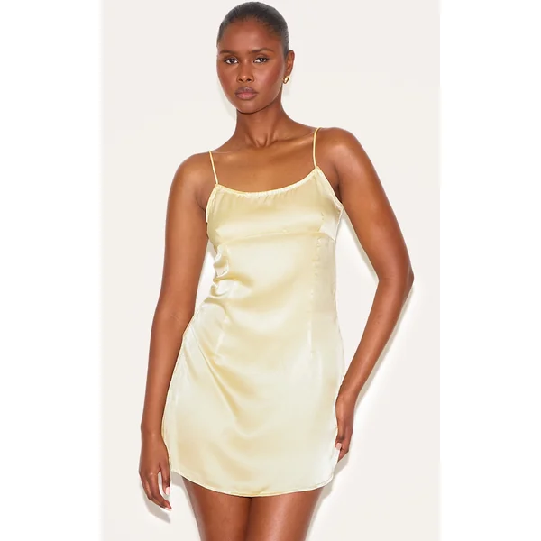 Butter Yellow Satin Shift Dress