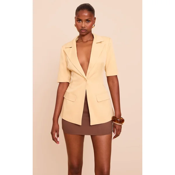 Butter Yellow Short Sleeve Button Blazer