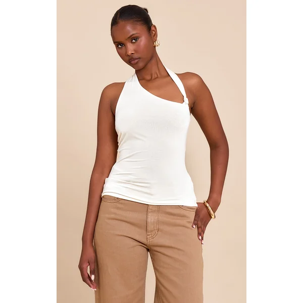 Butter Yellow Slinky Halterneck Knot Detail Top