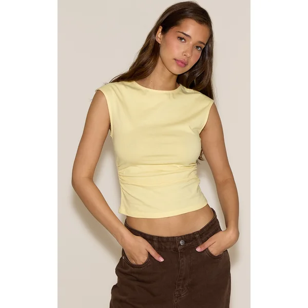Butter Yellow Soft Cotton Ruched Side Sleeveless Top