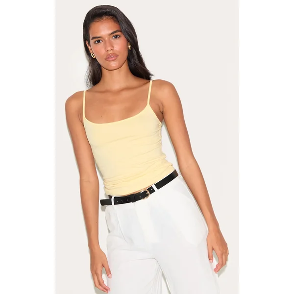 Butter Yellow Soft Cotton Strappy Vest Top