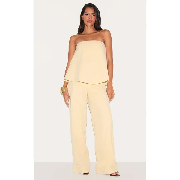 Butter Yellow Structured Woven Peplum Straight Leg Jumpsuit