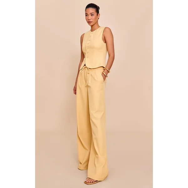 Butter Yellow Tailored Tie Detail Woven Wide Leg Pants
