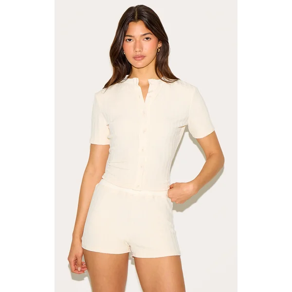 Butter Yellow Textured Button Up Longline Top