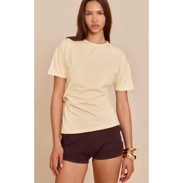 Butter Yellow Trim Detail Asymmetric Hem T Shirt