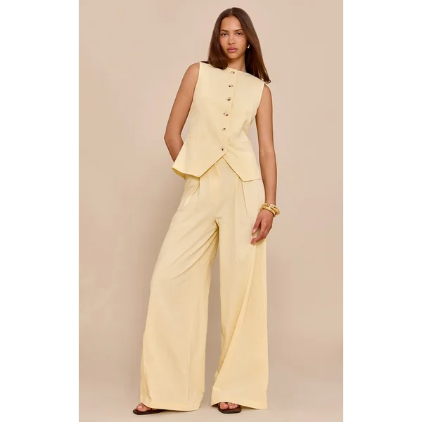 Butter Yellow Wide Leg Pleated Pants