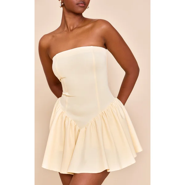Butter Yellow Woven Bandeau Dropped Waist Romper