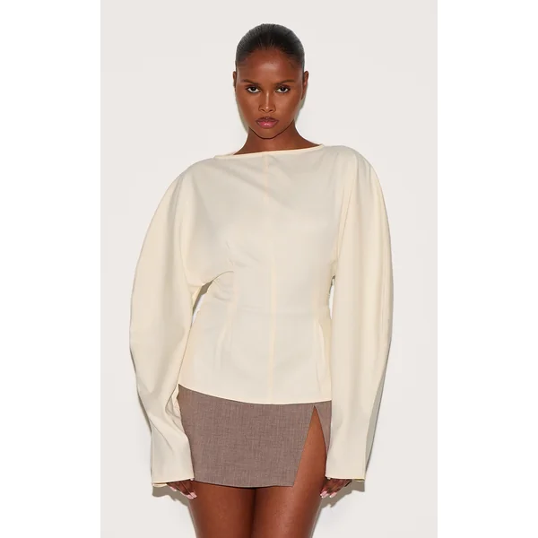 Butter Yellow Woven Boatneck Fitted Blouse