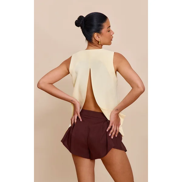 Butter Yellow Woven Button Down Longline Vest