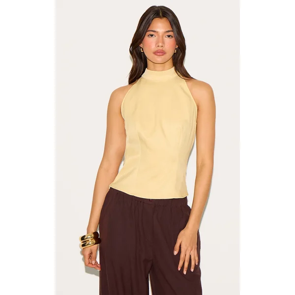 Butter Yellow Woven Highneck Tie Detail