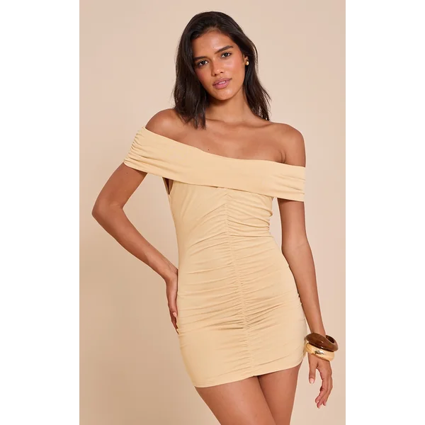 Buttercream Modal Ruched Drape Bardot Mini Dress