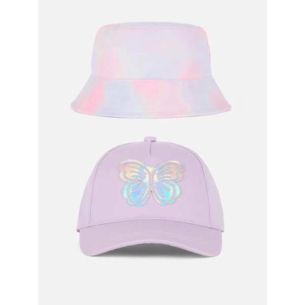 Butterfly Baseball Cap and Ombré Bucket Hat Set - Lilac