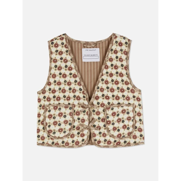 Buttoned Padded Vest - Beige