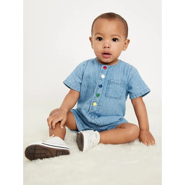 Button-Front Chambray One-Piece Romper for Baby - Chambray