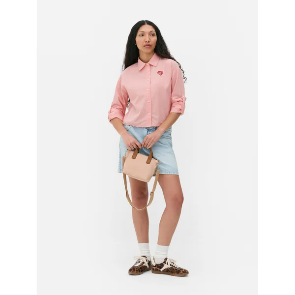 Button-Up Crop Shirt - Pink