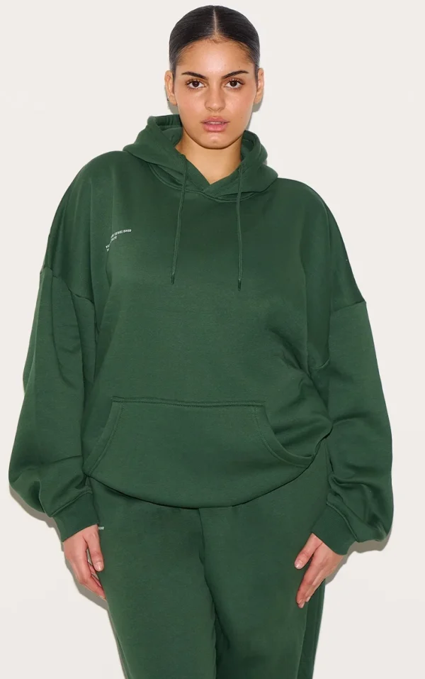 PRETTYLITTLETHING Plus Forest Green Est 2012 Printed Oversized Hoodie