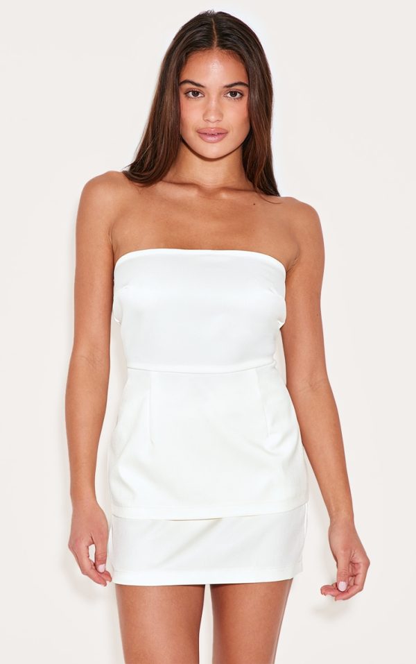 Cream Tailored Woven Bandeau Top