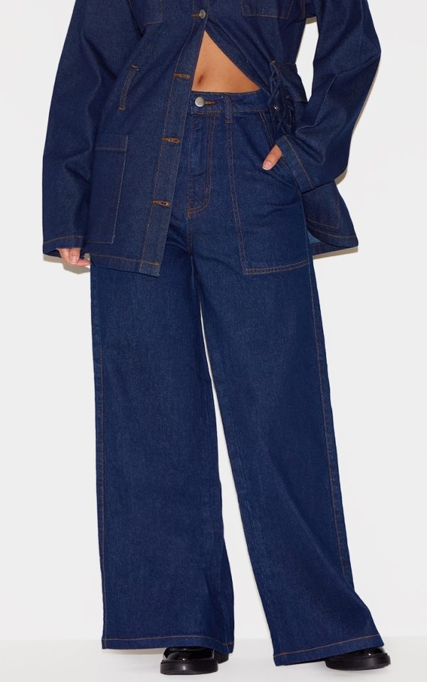 Indigo Wash Mid Rise Wide Leg Style Jeans
