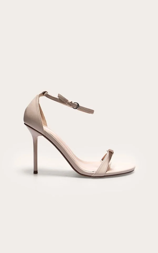 Cream PU Wide Fit Round Toe High Stiletto Heeled Sandals