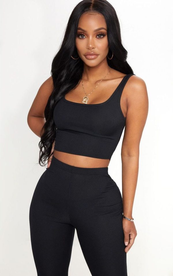 Shape Black Ribbed Scoop Neck Crop Top