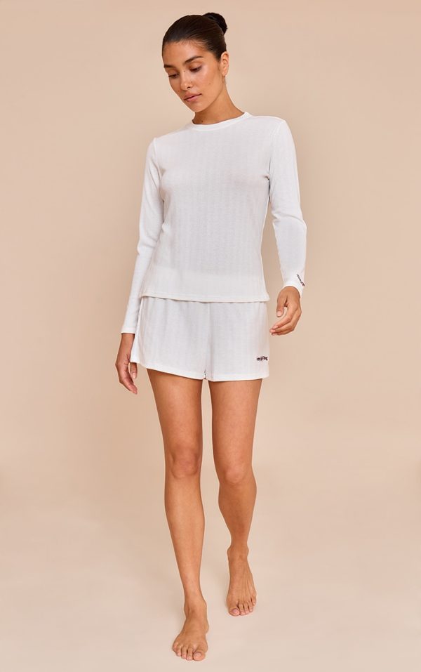PRETTYLITTLETHING Petite White Embroidered Pointelle Pj Set