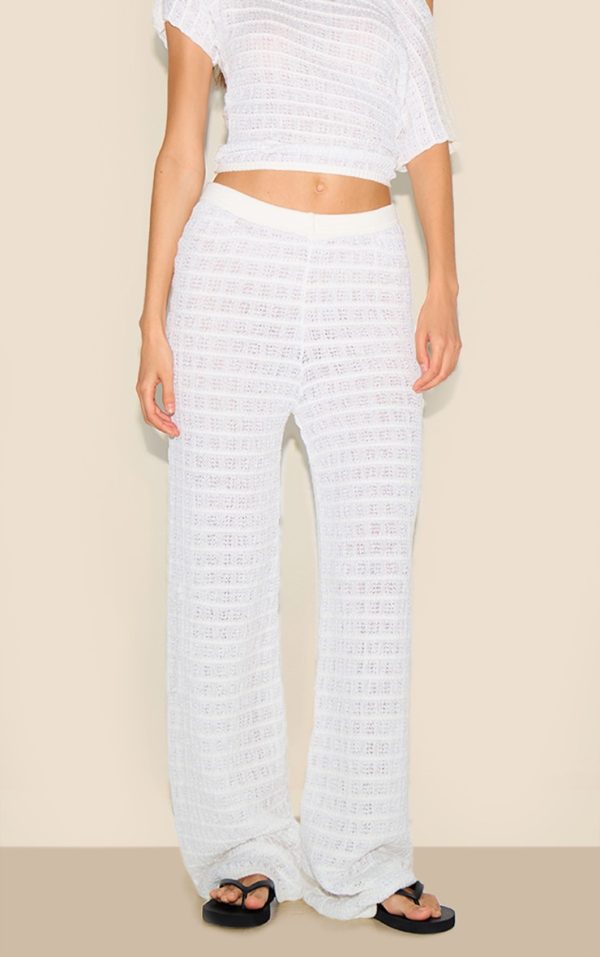 White Textured Knit Pant