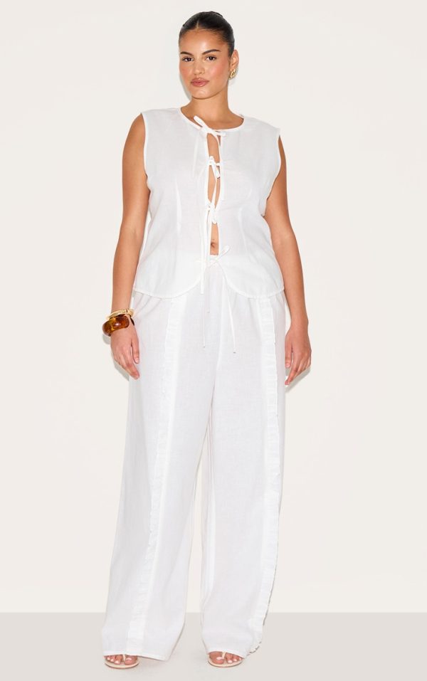 Plus White Wide Leg Drawstring Pants