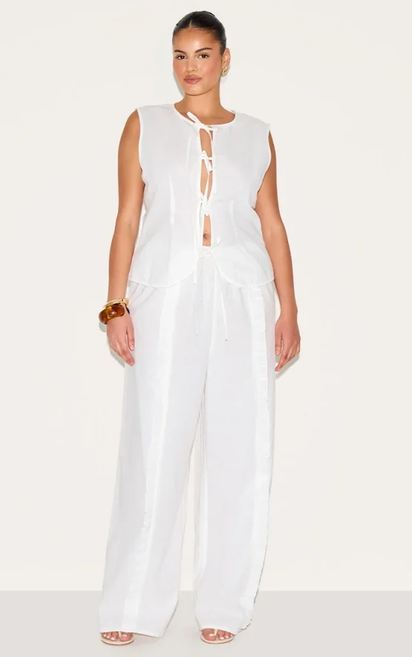 Plus White Wide Leg Drawstring Pants