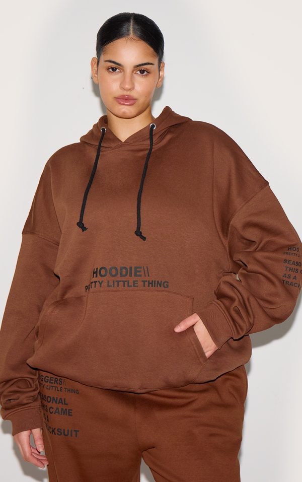PRETTYLITTLETHING Plus Chocolate Oversized Fit Graphic Printed Hoodie