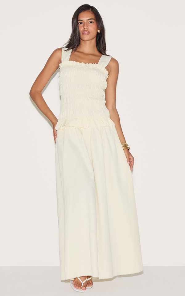 Butter Yellow Shirred Frill Detail Maxi Dress