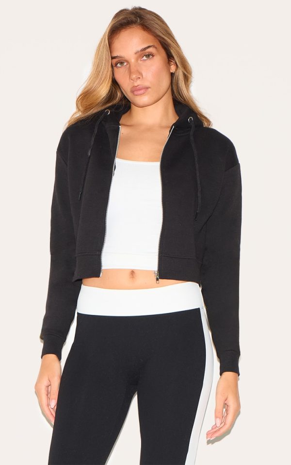 Black Zip Cropped Hoodie