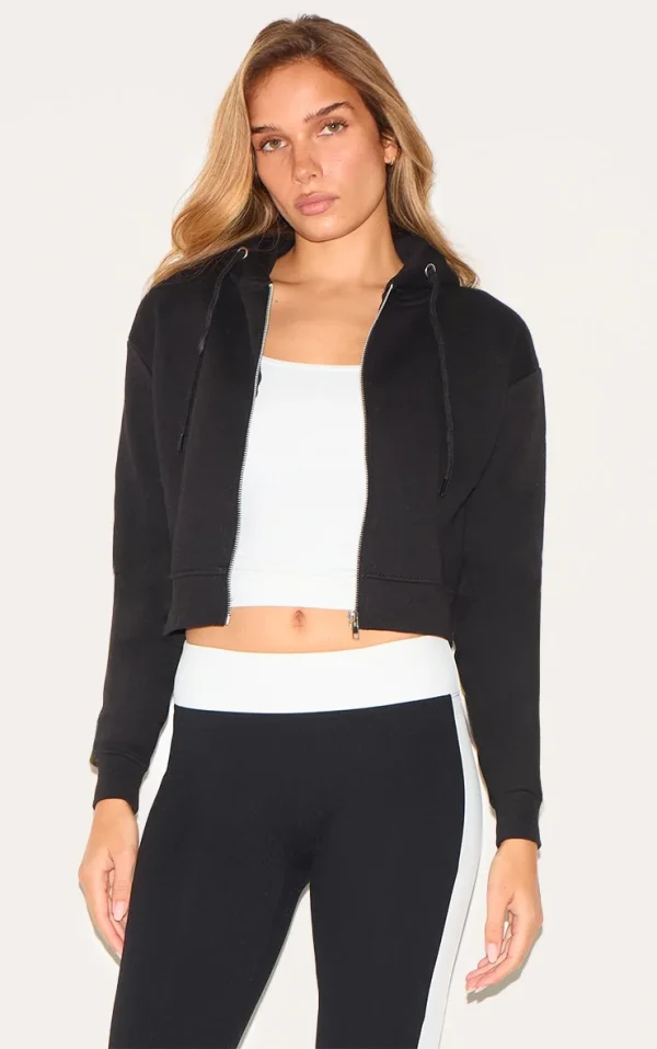 Black Zip Cropped Hoodie