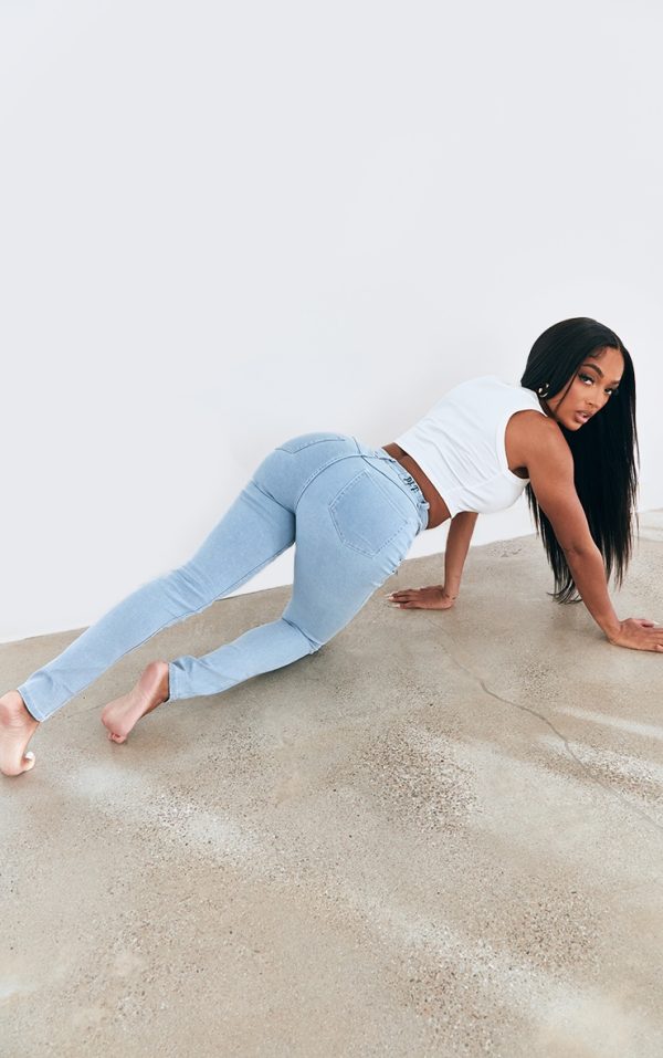PRETTYLITTLETHING Shape Light Blue Wash High Waisted Super Stretch Denim Jeans