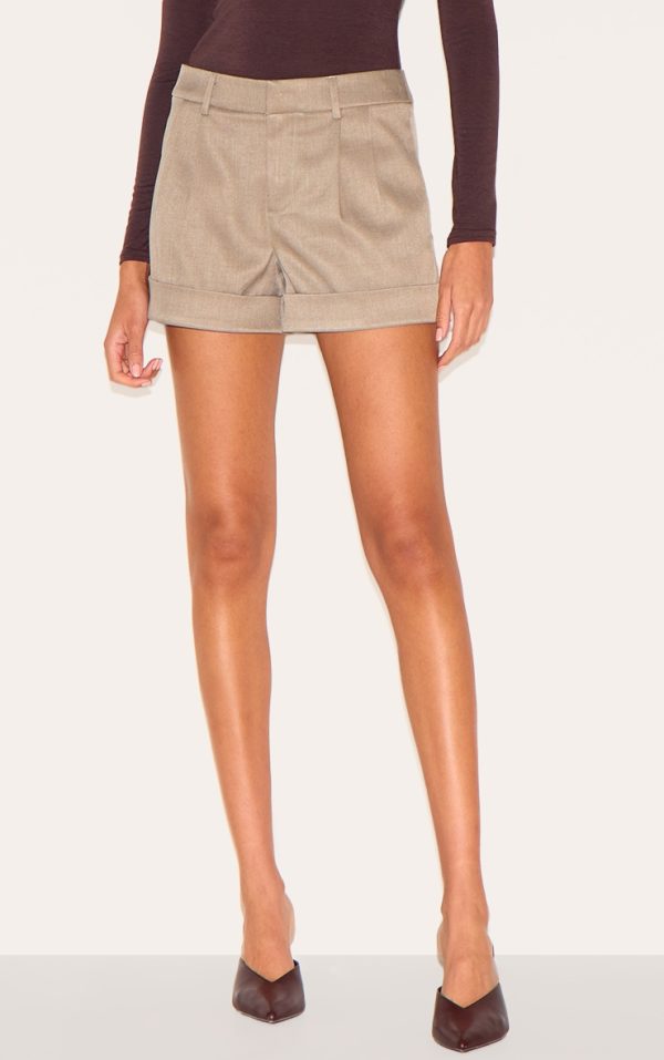 Taupe Mid Rise Tailored Woven Shorts